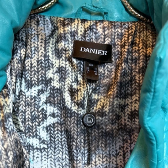 Danier Leather Teal Down Quilted Jacket Asymmetrical High Collar … - Picture 4 of 9